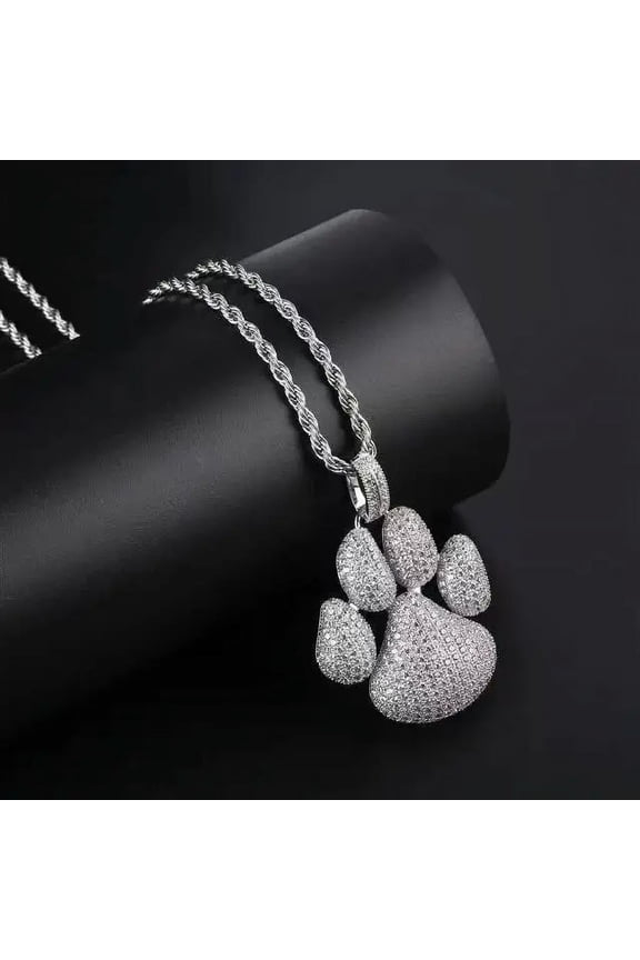 Hip Hop Iced Out Dog Paw Pendant Aaa+ Cubic Zirconia Ice Crystal Bear Claw 14K Yellow Gold Necklace for Men Women Punk Rap Rock Party Jewelry