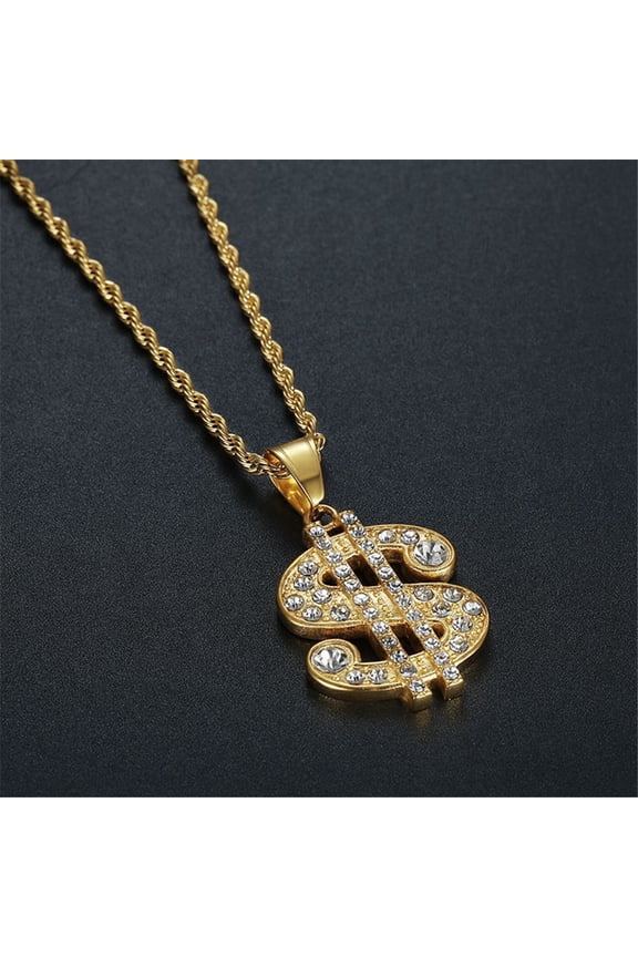Hip Hop Iced Out Dollar Sign Pendant Necklace Male 14K White Gold Chains For Men Money Jewelry