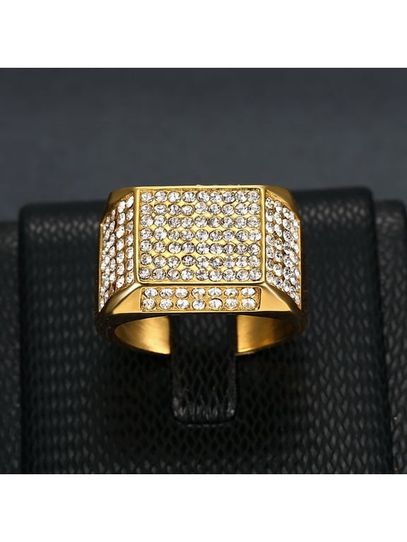 Hip Hop Iced Out Geometric Square 14K Gold Filled Ring for Women Men, Rapper Street Vibe Statement Fashion Jewelry