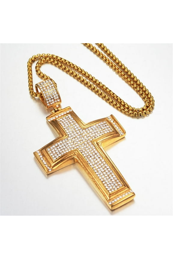 Hip Hop Iced Out Jesus Big Cross Pendant Necklaces Male 14K Yellow Gold Micro Pave CZ Cross Necklace For Men Jewelry