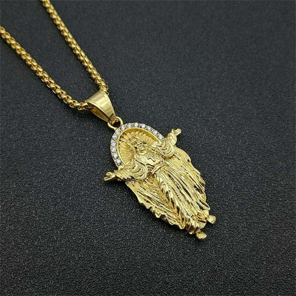 Hip Hop Iced Out Jesus Pendant 14K Yellow Gold Crucifix Christian Necklaces For Men Religious Fashion Jewelry Gift