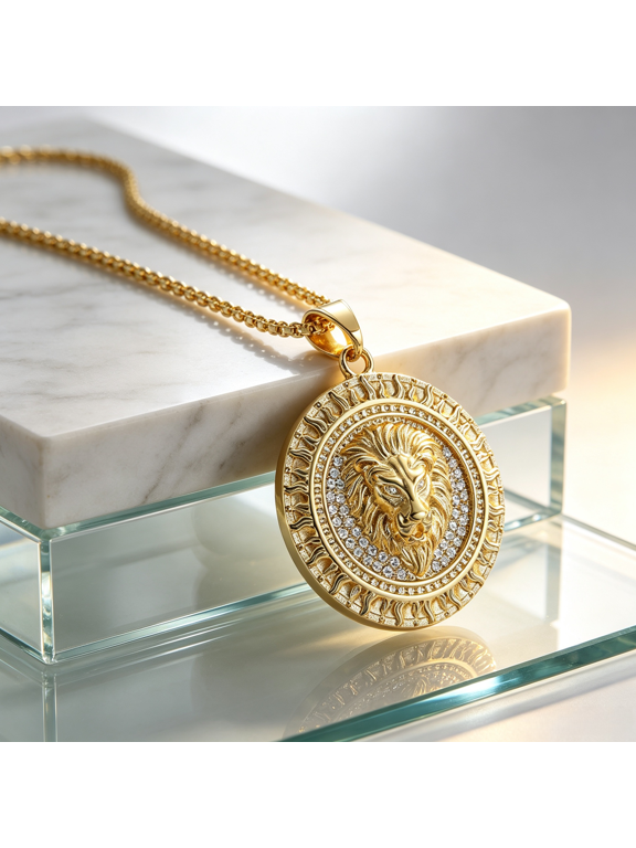 Hip Hop Lion Head Animal Pendant Necklace for Men Bold Trend 14K Gold Filled Jewelry