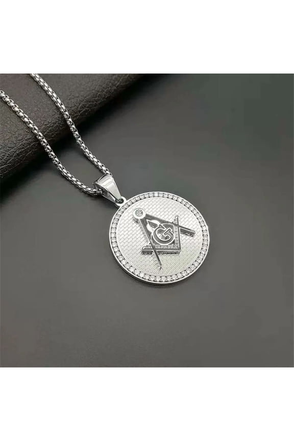 Hip Hop Iced Out Masonic Symbol Necklaces & Pendants For Women/Men 14K Yellow Gold Fashion Jewelry