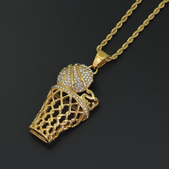 Hip Hop Iced Out Number Basketball Pendant Necklaces 14K Yellow Gold Sports Necklace For Men Women Jewelry