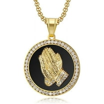 Hip Hop Iced Out Praying Hand Pendant With Mens Chain 14K Yellow Gold CZ Charm Round Necklace Jewelry Male Gift