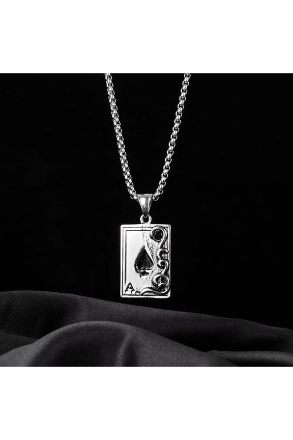 Hip-Hop Iced Out Spades Playing Card 14K Yellow Gold Necklace Men\'s Personalized Street Hip-Hop Rock Trend Jewelry Cool Luck Necklace
