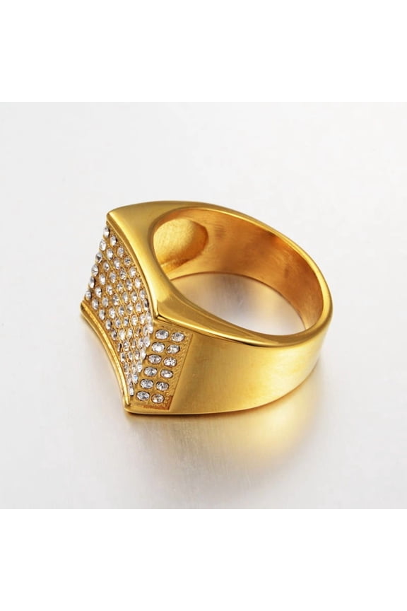 Hip Hop Iced Out Square Rings Male 14K Yellow Gold Cubic Zirconia Bling Large Big Rings For Men Party Jewelry Gift