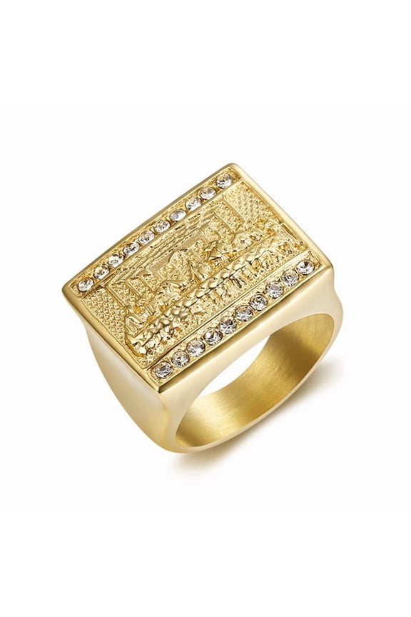 Hip Hop Iced Out The Last Supper Ring Male 14K Yellow Gold Jesus Rings For Men Women Religious Jewelry