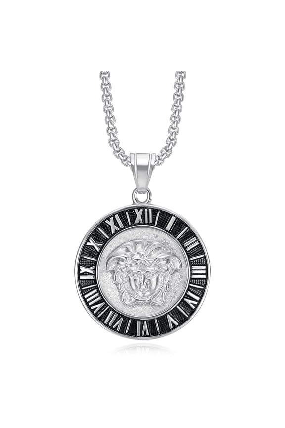 Hip Hop Iced Out Unique Roman numerals and ancient Greek mythology Pendant Male 14K Yellow Gold Rapper Round Necklace For Men Fashion Jewelry Gift