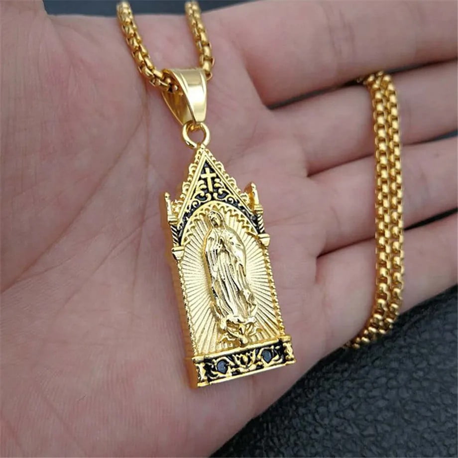 Hip Hop Iced Out Virgin Mary Necklaces Pendants 14K Yellow Gold Chain ...