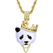 Hip Hop Iced Rapper Rap Crown Panda Pendant 4 mm 24 Rope Chain Necklace Set HC 1167 G