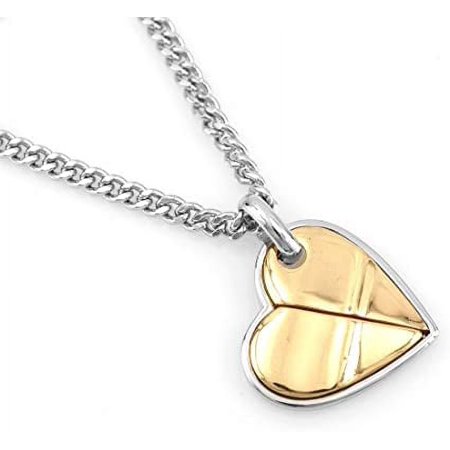 Hip-Hop Iced Silver - Gold Two Tone Heart Pendant Necklace Free 24" chain