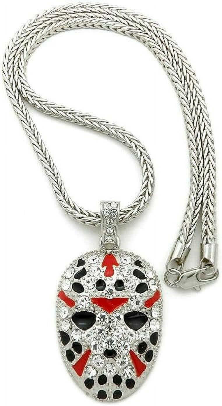 Hip Hop Iced Silver Plated JASON MASK Cubic Zirconia Pendant & 4mm 18 ...