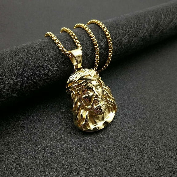 Hip Hop Jesus Head 14K Yellow Gold Pendant Necklace Vintage Luxury Christian Chain For Men Women Religious Jewelry