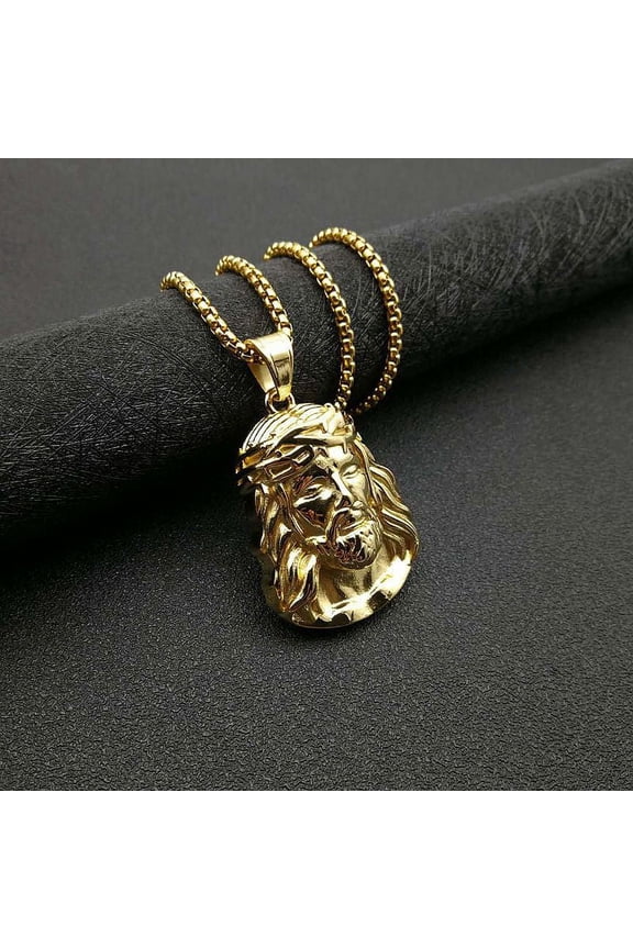 Hip Hop Jesus Head 14K Yellow Gold Pendant Necklace Vintage Luxury Christian Chain For Men Women Religious Jewelry