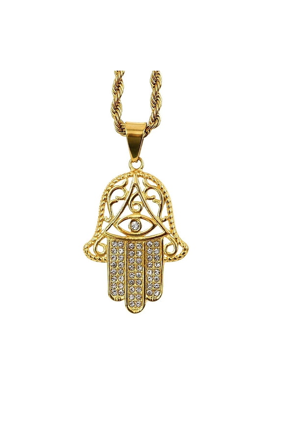Hip Hop Jeweish Star of David Hasma Hand of Fatima Pendant Necklaces 14K Yellow Gold Chains for Women Men Jewelry