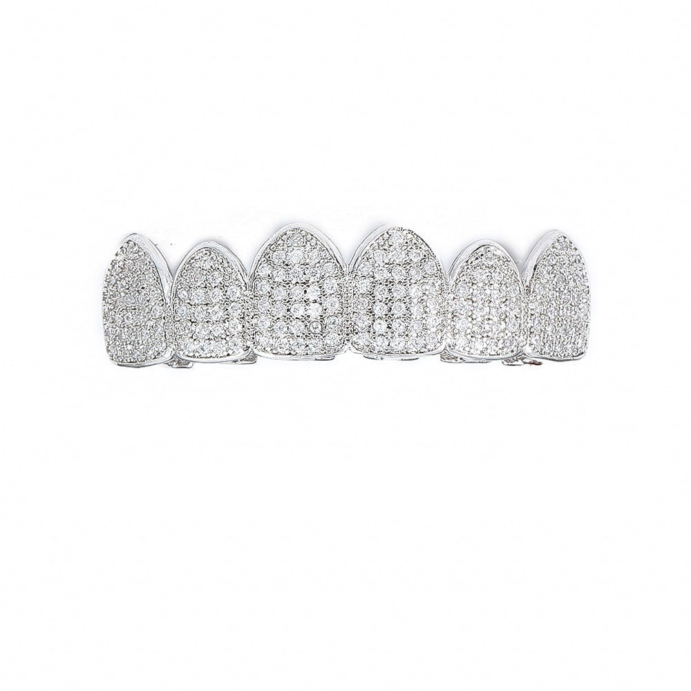 Grilles Dentaires Argent Plaqué Hip Hop - Cristal Et Design Punk - Pour Cosplay, Fêtes Et Déguisements