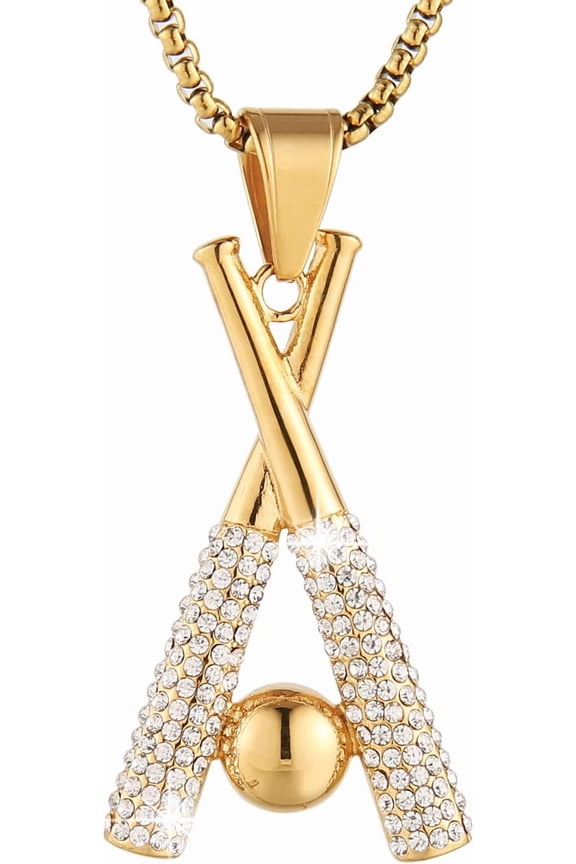 Hip Hop Jewelry Iced Out Cross Baseball Bat Pendant Sports 18k Gold Plated Necklace for Men Women