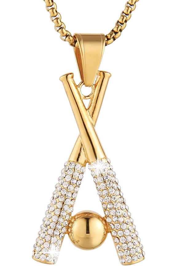 Hip Hop Jewelry Iced Out Cross Baseball Bat Pendant Sports 18k Gold Plated Necklace for Men Women