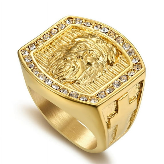 Hip Hop Jewelry Iced Out Jesus Cross Ring Gold 14K Yellow Gold Rings For Men Religious Jewelry Dropshipping Bague homme