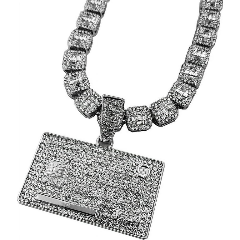 Hip Hop Jewelry Silver Plated Cubic Zirconia Large Credit Card