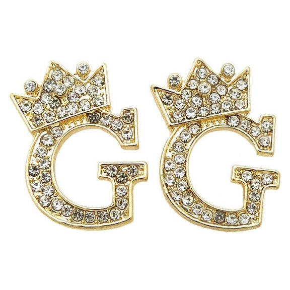 Hip Hop King Crown Tilted Initial Letter Alphabet Pierced Stud Earring