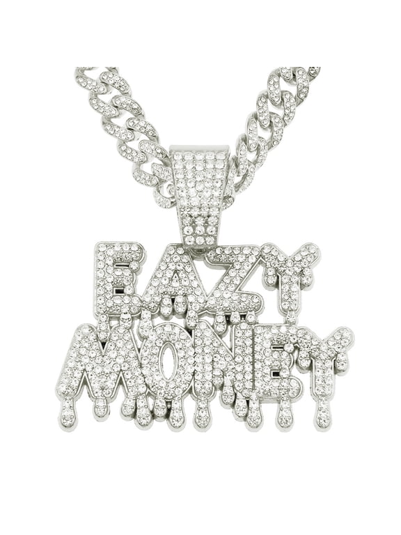 Hip Hop Letter Pendant Necklace Men Women Eazy Money Chain Iced Out Bling Cuban Necklaces HipHop Jewelry Fashion Gift