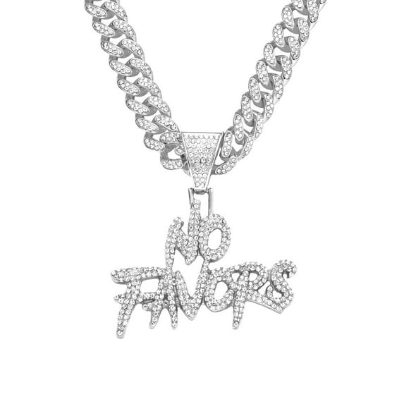 Hip Hop Letters NO FAVORS Pendant Necklace with 13mm Miami Cuban Chain Iced Out Bling HipHop Necklaces Fashion Jewelry