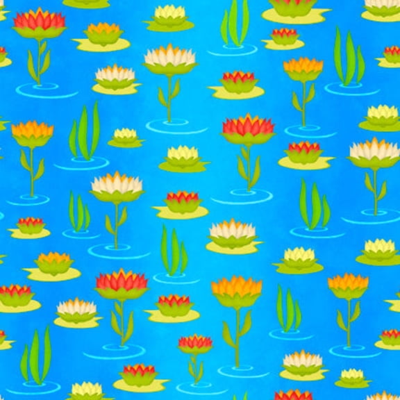 Hip Hop Lotus Blue Cotton Fabric (Yard)