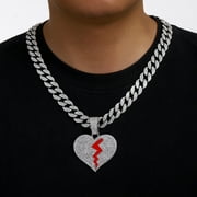 KLII WIHHCP Hip Hop Love Heart Split Diamond Pendant Hook Hip-Hop Fashion Cuban Link Chain Necklace Men's and Women's Necklaces