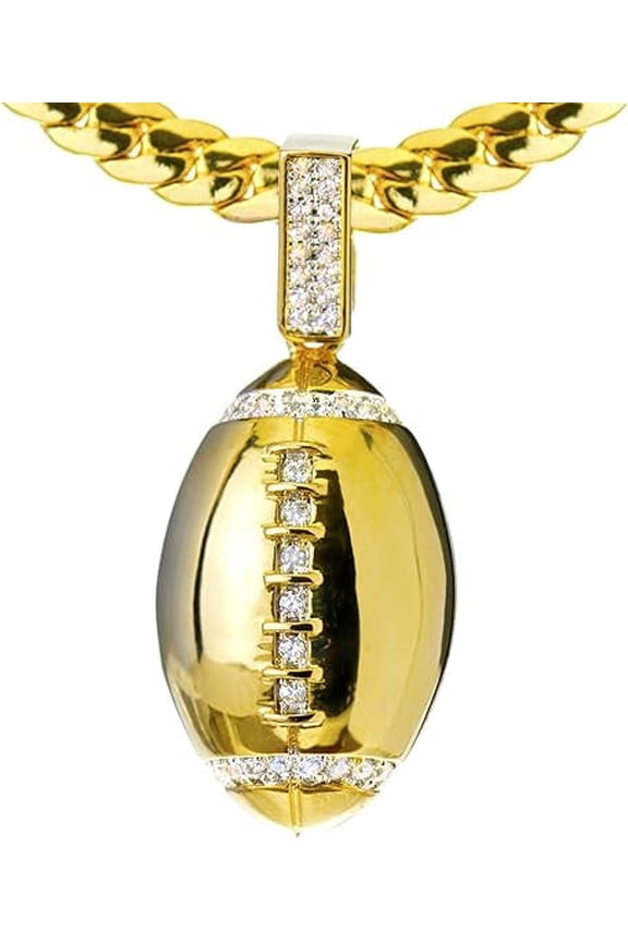 Hip Hop Luxury Iced Bling14kt Gold Plated Mini Football Pendant 24" Miami Cuban Chain Set BCH 1085 G