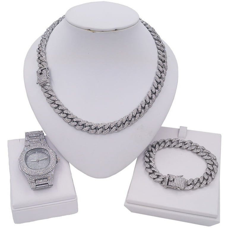 S&M Jewelry Miami Cuban Cubic Zirconia Necklace, Bracelet and