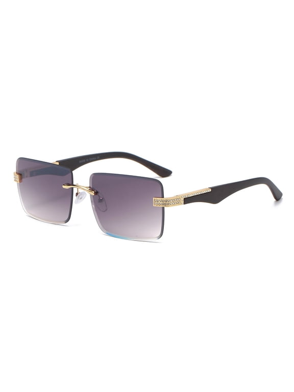 Hip Hop Men Sunglasses Rimless Shades Diamond Bling Black Lens Square Classy