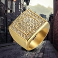 thumbnail image 1 of Hip Hop Men's Iced Out Cubic Zirconia Large Square Rings 14K Yellow Gold Big CZ Cool Male Ring Party Jewelry, 1 of 6