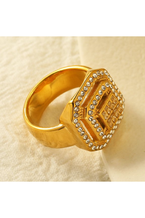 Hip Hop Men's Iced Out Watchband Square Rings Male 14K Gold Cubic Zircon Big Cool Ring for Men Party Jewelry