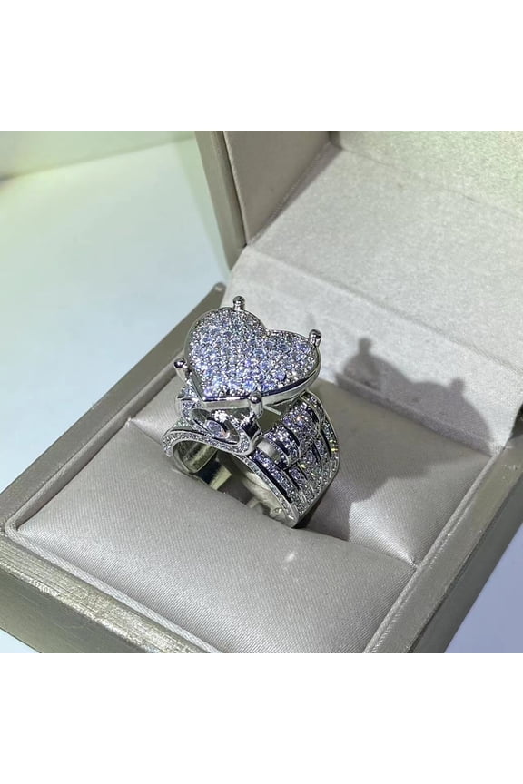 Womens Ring Micro Paved Zircon Love Heart Copper Electroplated Geometric Jewelry Gift For Her For Everyday Use
