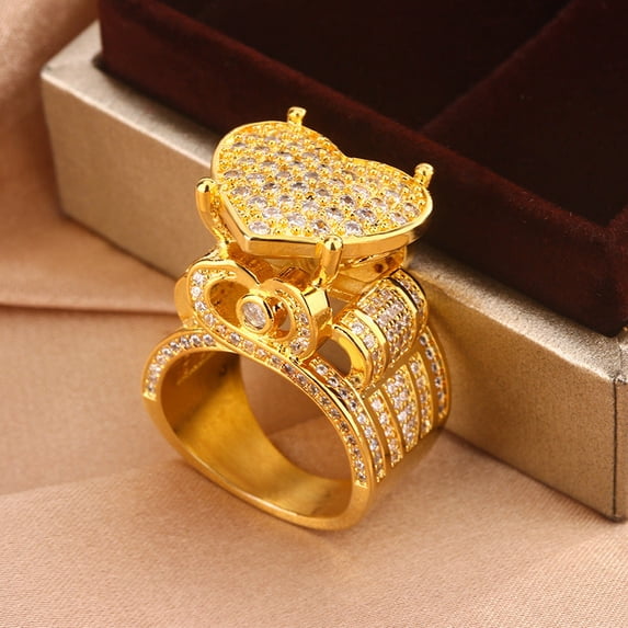 Womens Ring Micro Paved Zircon Love Heart Copper Electroplated Geometric Jewelry Gift For Her For Everyday Use