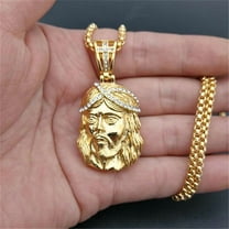Hip Hop Necklace 14K Yellow Gold Iced Out Chains Cross Jesus Head Pendant Necklace For Men/Women Gifts