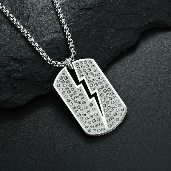 Hip-Hop New Cracked Lightning 14K Yellow Gold Rhinestone Pendant Necklace for Men and Women Punk Rock Rapper Style