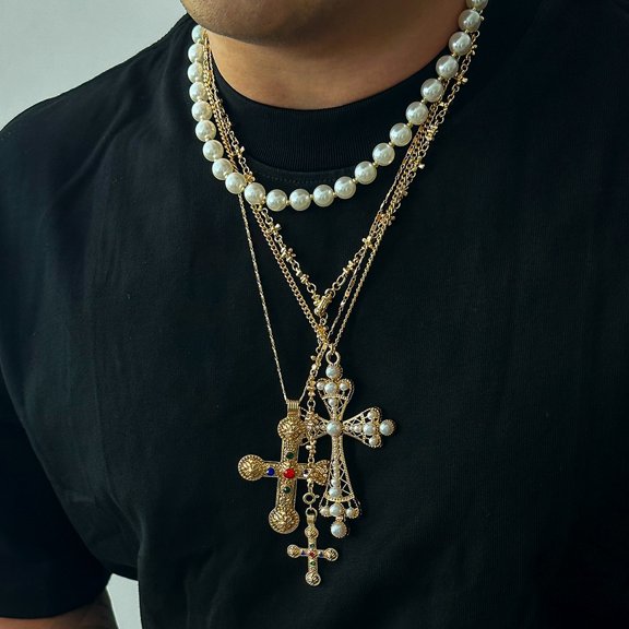 Hip Hop Niche Exaggerated Diamond Studded Cross Necklace