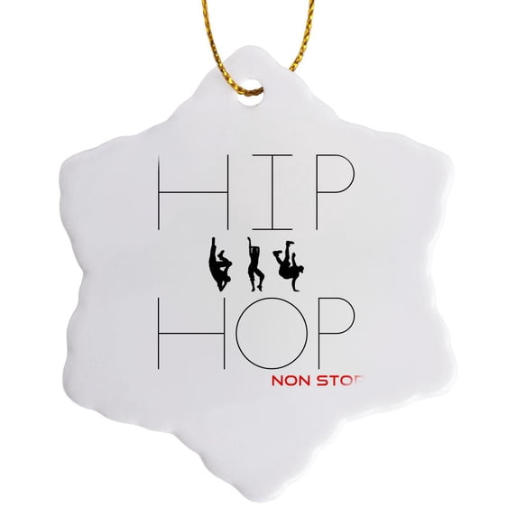 3drose, Hip Hop Non Stop Text, Three Dancing Figures on White Background, 3 inch Snowflake Porcelain Ornament