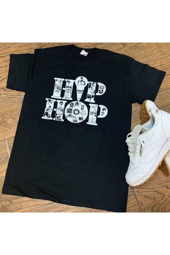 Hip Hop Old School Logos Classic T-Shirt Black Medium