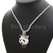 Hip Hop Panda King Pendant & Iced 1 Row Diamond Tennis Choker Chain Necklace