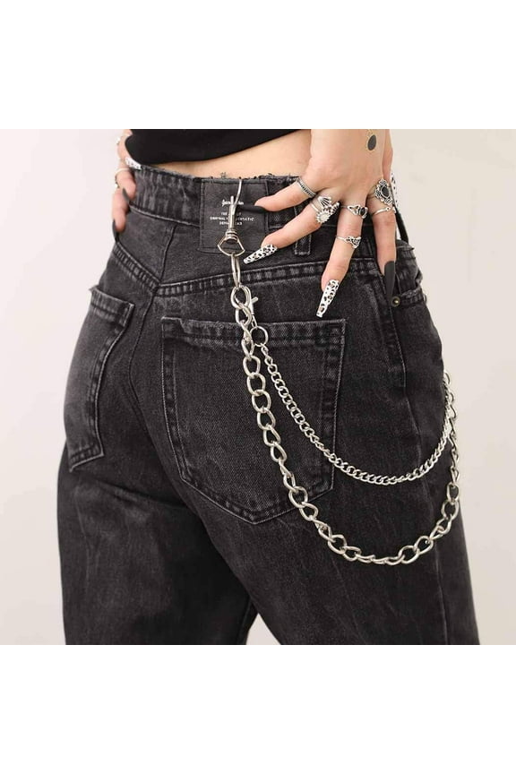 Hip Hop Pants Jean Chain Goth Punk Silver Trousers Chains Biker Heavy Thick Wallet Pocket Chains Silver Keychains Body Jewelry for Men and Women