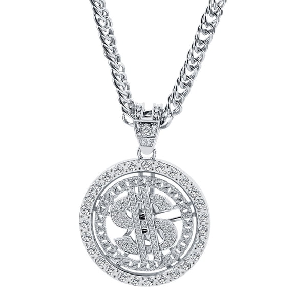 Hip Hop Pendant Chain Necklace for Men Women Gold/Silver Plated Money Dollar Sign Necklace for Rhinestone Jewelry Fashio