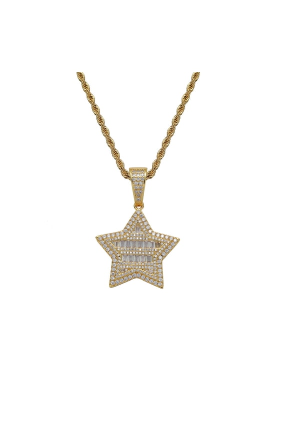 Hip Hop Pentagram Inlaid Zirconia 14K Yellow Gold Pendant Necklace for Men Women Universal Fashion Trend Versatile Sparkling Party Jewelry Gift