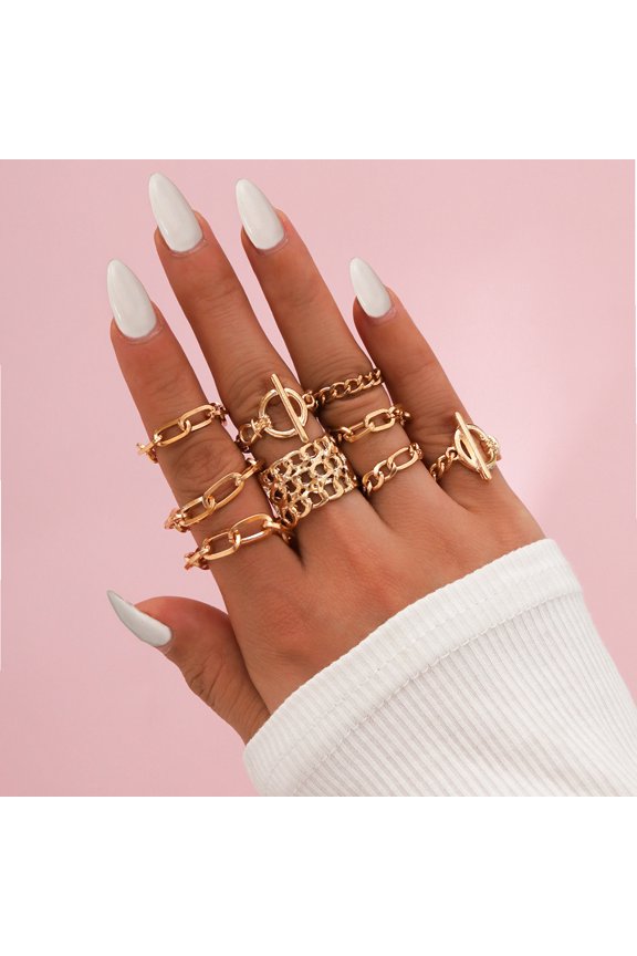 Hip Hop Personality OT Chain Gold Ring Buckle 9-piece Ring Set