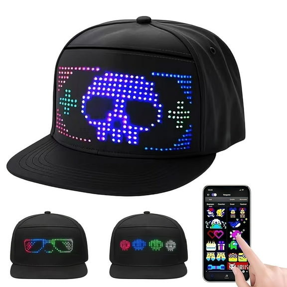 Hip Hop Pop Hat Bluetooth LED Display Cap - APP Controlled Full-Color Text & Animation, USB Rechargeable