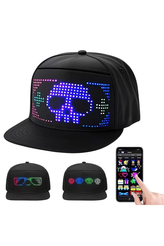 Hip Hop Pop Hat Bluetooth LED Display Cap - APP Controlled Full-Color Text & Animation, USB Rechargeable