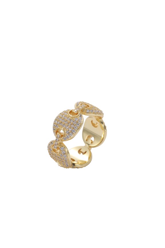 Hip Hop Popular CZ Stones Coffee Beans Rings Tready Bling Iced Out 14K Yellow Gold Zircon Ring For Men Jewelry